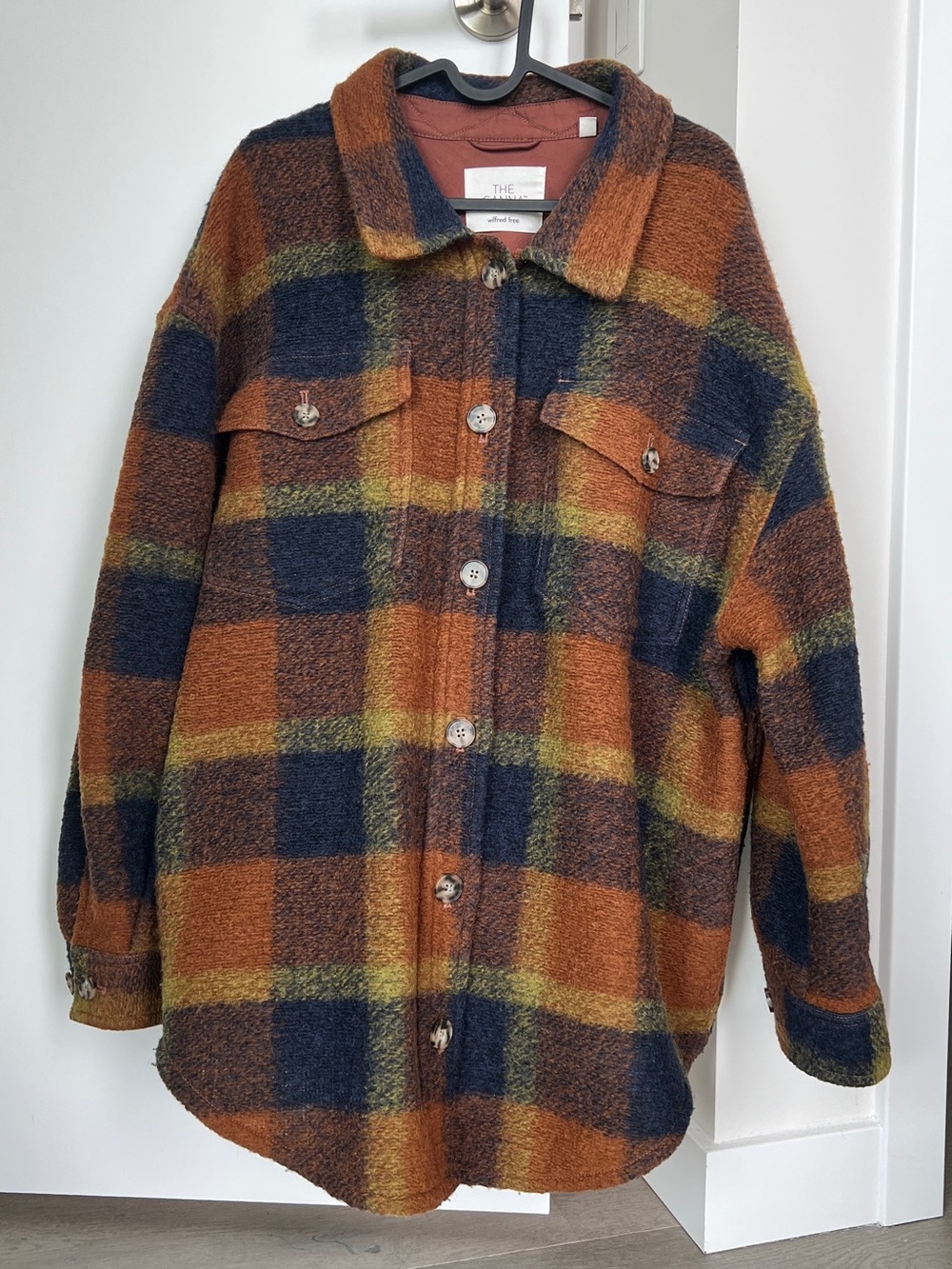BNWOT Wilfred Free Wool Brown, Navy & Olive Plaid Shacket